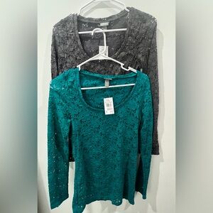 Vanity Teal and Gray Lace Blouses